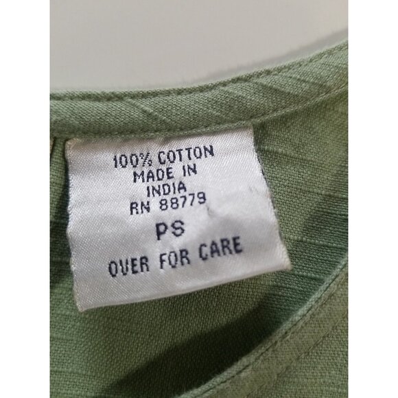 Vintage 90s Dress PS Midi Cotton Green Applique Leaves Sleeveless Jumper Pinafor - Picture 10 of 13